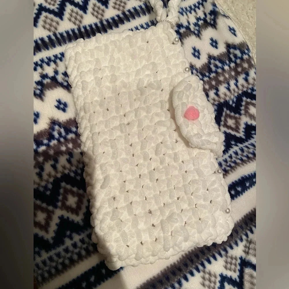 Plush crocheted makeup bag